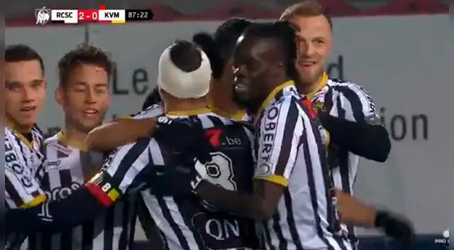 Cristian Benavente celebra el segundo gol del Sporting Charleroi ante KV Mechelen. Cristian Benavente celebra el segundo gol del Sporting Charleroi ante KV Mechelen.