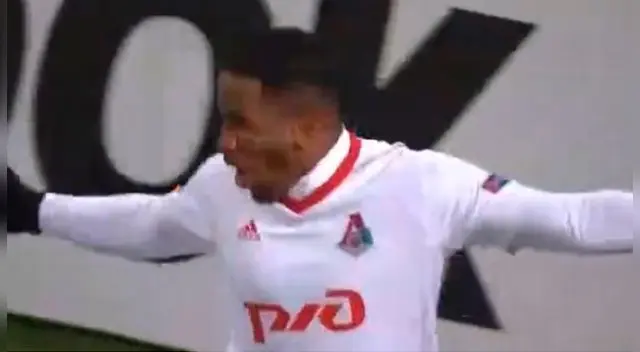 Jefferson Farfán celebra su segundo gol con el Lokomotiv con el Copenhague.