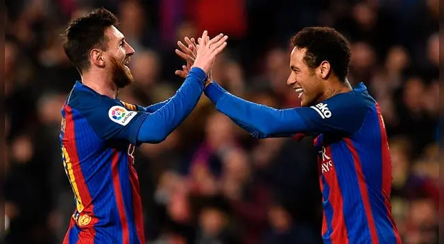 Lionel Messi y Neymar celebran un gol en el Barcelona. Lionel Messi y Neymar celebran un gol en el Barcelona.