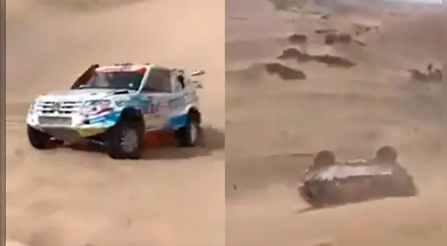 Dakar 2018: vehículo da vueltas de campana en dunas de Pisco [VIDEO]