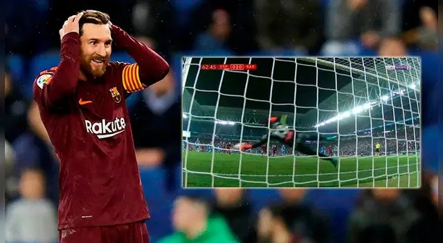 Lionel Messi no puede creer el penal que le ha tapado Diego López.