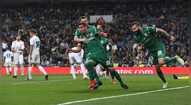 Gabriel Pires celebra el gol triunfal del Leganés al Real Madrid.