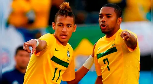 Neymar y Robinho, durante un partido con Brasil. Neymar y Robinho, durante un partido con Brasil.