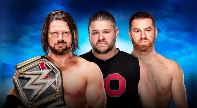 En el WWE Royal Rumble 2018, AJ Styles vs. Kevin Owens & Sami Zayn, por el Campeonato Mundial. Foto: WWE