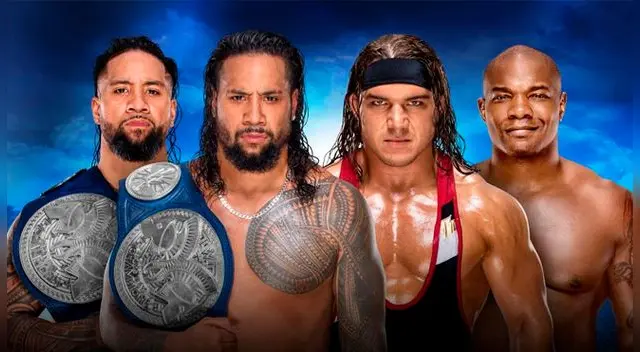 En el WWE Royal Rumble 2018, Los Usos vs. Chad Gable & Shelton Benjamin, por el Campeonato en Parejas de SmackDown. Foto: WWE
