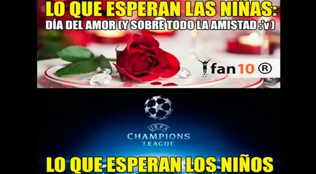 Champions League y San Valentín: los memes hilarantes por el día del fútbol y del amor. Foto: Difusión.