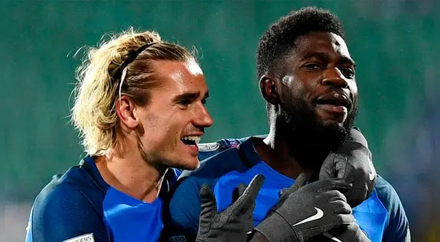 Antoine Griezmann y Samuel Umtiti celebran un gol con Francia. Antoine Griezmann y Samuel Umtiti celebran un gol con Francia.