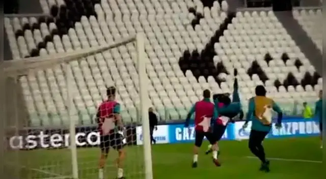 Cristiano anotó una chalaca en el entrenamiento previo en Turín.