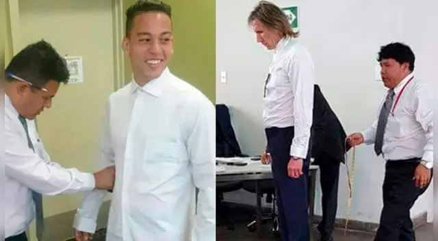 Cristian Benavente y Ricardo Gareca se probaron el terno que utilizará Perú en el Mundial Cristian Benavente y Ricardo Gareca se probaron el terno que utilizará Perú en el Mundial