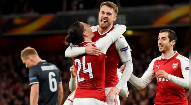 Aaron Ramsey celebra su gol con el Arsenal al CSKA Moscú.