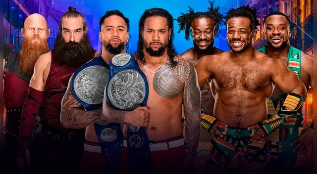 En WWE Wrestlemania 34, Los Usos vs. The New Day vs. The Bludgeon Brothers por los Campeonatos de Parejas de SmackDown. Foto: WWE