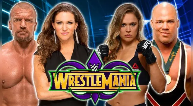 Triple H-Stephanie McMahon vs. Ronda Rousey-Kurt Angle. Foto: WWE.com