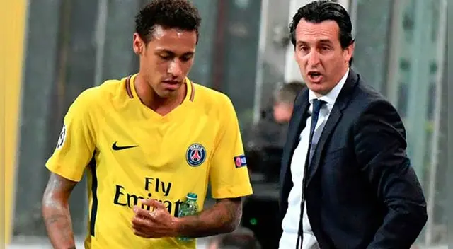 Neymar y Unai Emery durante un partido del PSG.