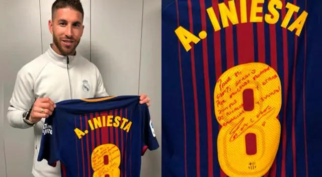 Sergio Ramos intercambió camisetas con Andrés Iniesta. Sergio Ramos intercambió camisetas con Andrés Iniesta.