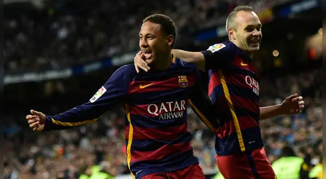 Neymar e Iniesta celebran un gol del Barcelona. Neymar e Iniesta celebran un gol del Barcelona.