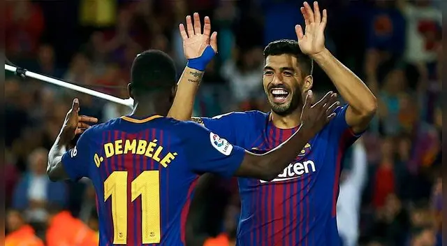 Ousmane Dembélé y Luis Suárez celebrando un gol en Barcelona. Foto: EFE Ousmane Dembélé y Luis Suárez celebrando un gol en Barcelona. Foto: EFE