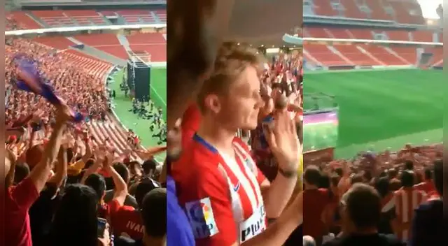Hinchas del Atlético Madrid disfrutaron del título de Europa League en el Wanda Metropolitano.