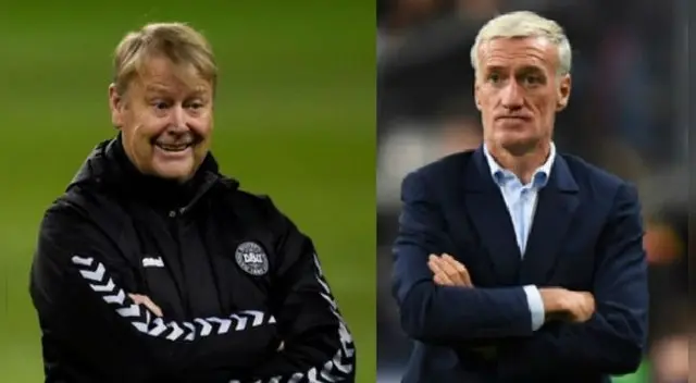 Age Hareide (Dinamarca) y Didier Deschamps (Francia) se enfrentaron. Foto: Agencias