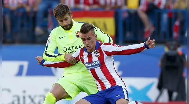 Gerard Piqué y Antoine Griezmann, durante un Atlético-Barcelona. Gerard Piqué y Antoine Griezmann, durante un Atlético-Barcelona.