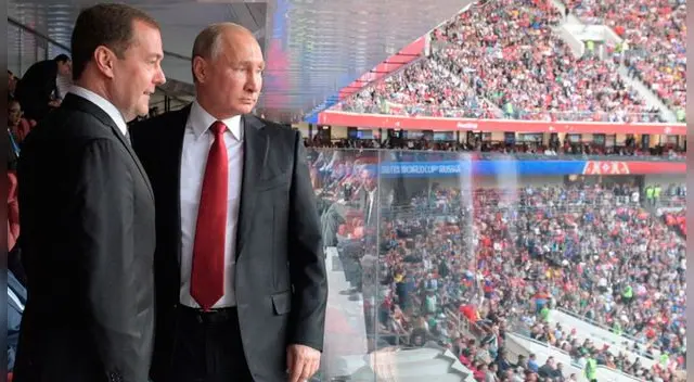 Vladimir Putín apreciando el partido inaugural desde un palco. Vladimir Putín apreciando el partido inaugural desde un palco.