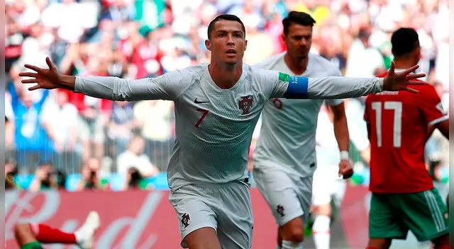 Cristiano Ronaldo celebra su gol a Marruecos. Cristiano Ronaldo celebra su gol a Marruecos.