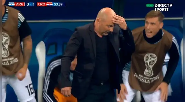 La reacción de Jorge Sampaoli tras el gol de Croacia. La reacción de Jorge Sampaoli tras el gol de Croacia.