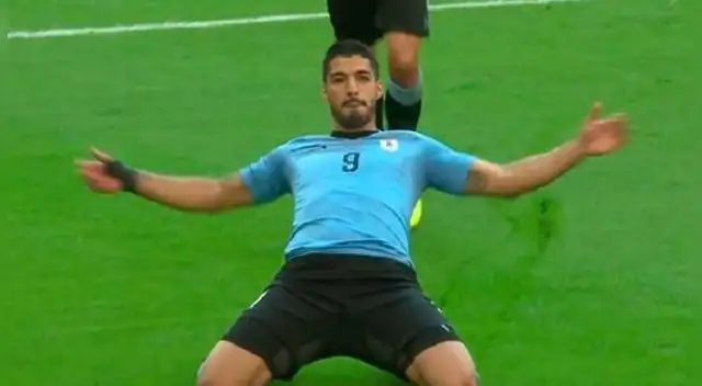 Luis Suárez celebra su gol a Rusia. Luis Suárez celebra su gol a Rusia.