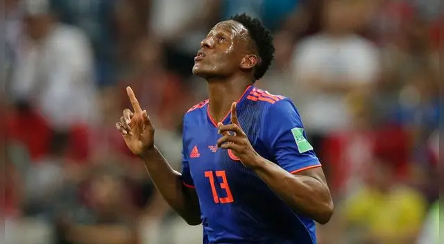 Yerry Mina celebra su gol con Colombia ante Polonia. Yerry Mina celebra su gol con Colombia ante Polonia.