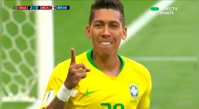 Roberto Firmino celebra su gol con Brasil ante México. Roberto Firmino celebra su gol con Brasil ante México.
