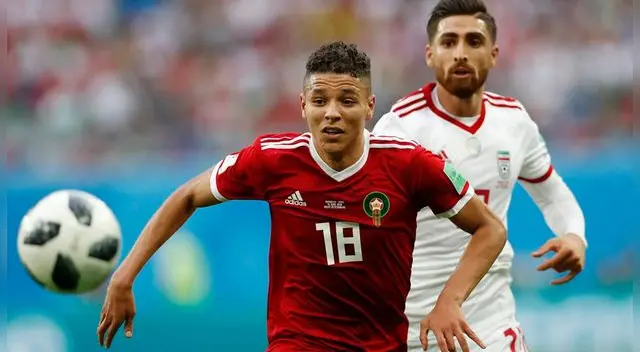 Amine Harit durante el Marruecos-Irán del Mundial Rusia 2018. Amine Harit durante el Marruecos-Irán del Mundial Rusia 2018.