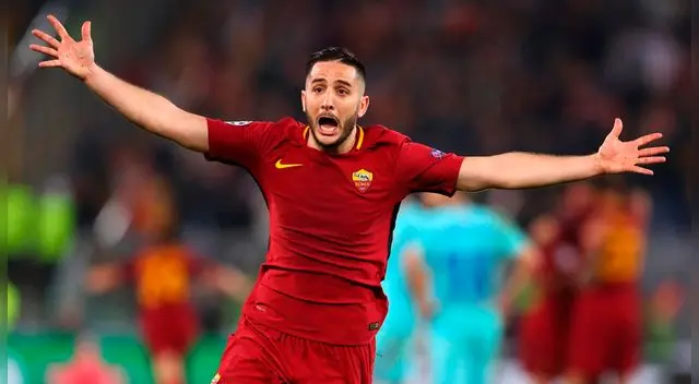Kostantinos Manolas celebra su gol con la Roma al Barcelona. Kostantinos Manolas celebra su gol con la Roma al Barcelona.