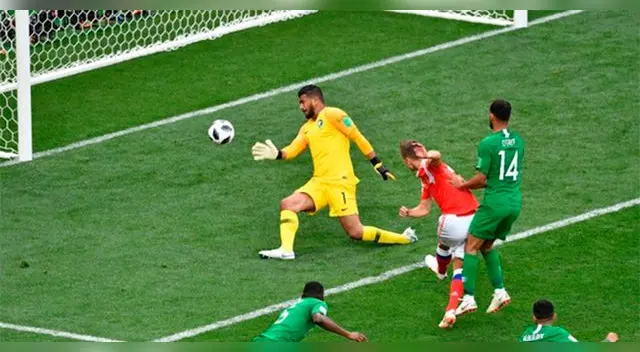 Denis Cheryshev (RUS), gol contra Arabia Saudita. Denis Cheryshev (RUS), gol contra Arabia Saudita.