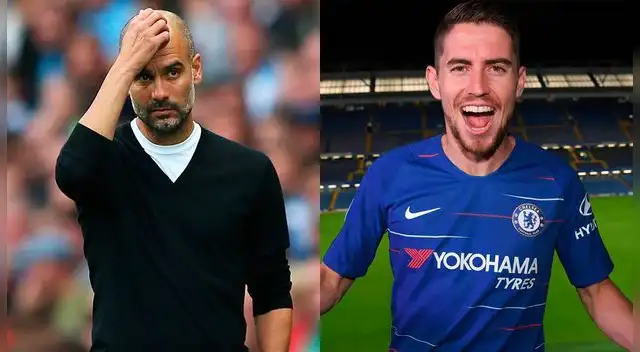 Pep Guardiola y Jorginho.