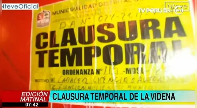 VIDENA es clausurada de manera temporal por incumplir las licencias. Captura: TV Perú VIDENA es clausurada de manera temporal por incumplir las licencias. Captura: TV Perú