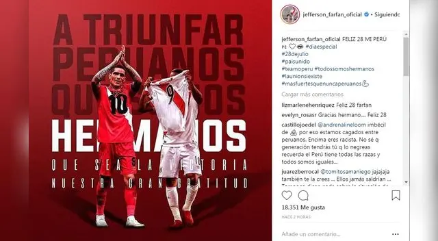 Jefferson Farfán, Christian Cueva entre otros seleccionados saludaron a nuestro país por un año más de su Independencia.
