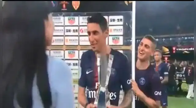 PSG Campeón de la Supercopa de Francia: Ángel Di María bromeó con Marco Verratti en plena entrevista │ VIDEO
