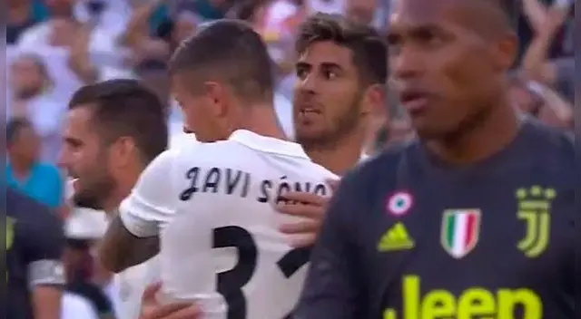 Marco Asensio celebra su doblete con el Real Madrid a la Juventus.
