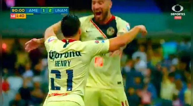 Henry Martín celebra su agónico gol en el América vs. Pumas. Henry Martín celebra su agónico gol en el América vs. Pumas.