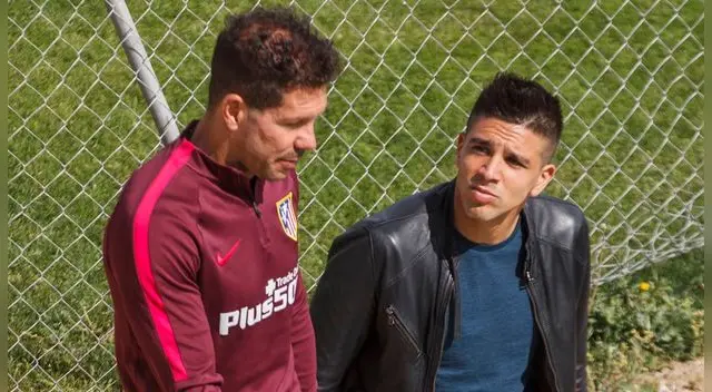 Diego y Giovanni Simeone durante un entrenamiento del Atlético de Madrid.