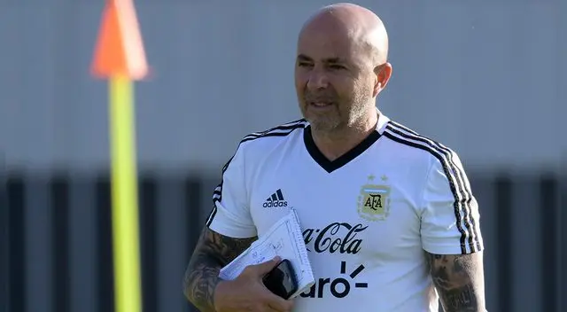 Jorge Sampaoli, durante un entrenamiento de la Selección Argentina en Rusia.