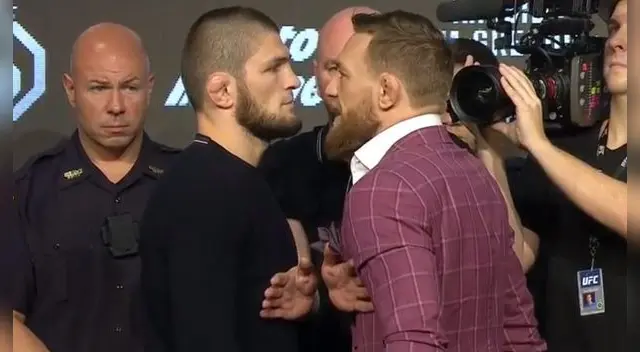 McGregor y Khabib protagonizaron un explosivo primer careo en la previa del UFC 229 McGregor y Khabib protagonizaron un explosivo primer careo en la previa del UFC 229