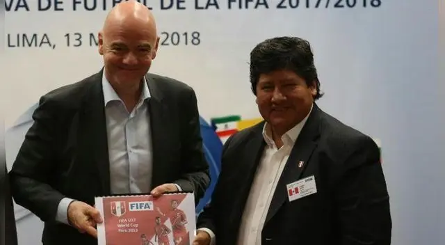 Gianni Infantino y Edwin Oviedo, tras anunciarse a Perú como sede del Mundial Sub-17 Gianni Infantino y Edwin Oviedo, tras anunciarse a Perú como sede del Mundial Sub-17