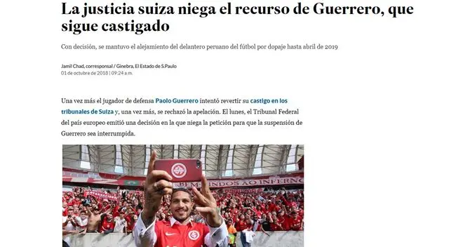 Paolo Guerrero: Reacciones de la prensa internacional con suspensión del Depredador