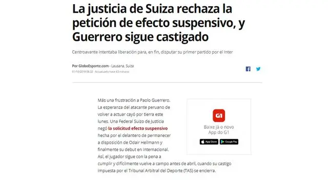 Paolo Guerrero: Reacciones de la prensa internacional con suspensión del Depredador