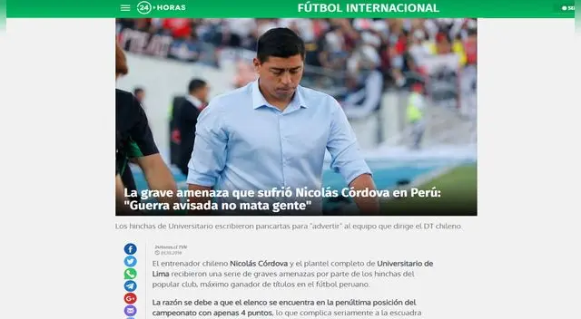 Universitario de Deportes: Prensa internacional informó sobre advertencia de hinchas a Nicolás Córdova  Universitario de Deportes: Prensa internacional informó sobre advertencia de hinchas a Nicolás Córdova