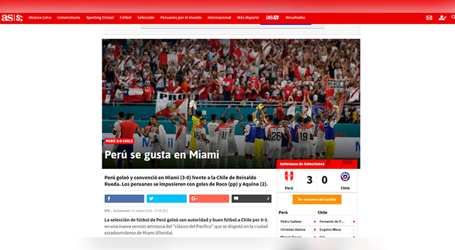Selección Peruana: Prensa extranjera informó sobre la victoria de Perú ante Chile | Galeria
