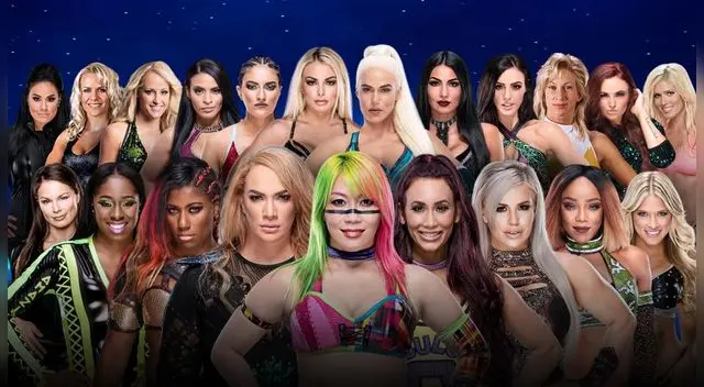 En WWE Evolution, Batalla Real de Mujeres con Nia Jax, Asuka, Amber Moon, Carmella. Foto: WWE