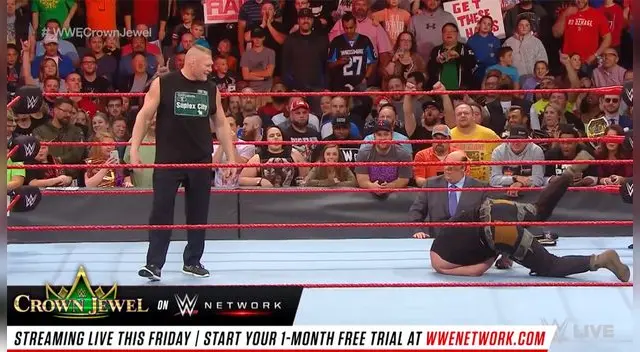 WWE RAW: Brock Lesnar destrozó a Braun Strowman previo a su lucha en Crown Jewel y luego de WWE Evolution.