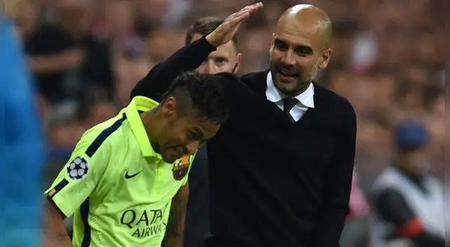 Neymar y Pep Guardiola, durante un Bayern Múnich vs Barcelona.