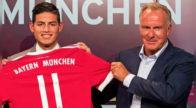 Karl-Heinz Rummenigge y James Rodríguez durante la presentación del colombiano como jugador del Bayern Múnich. Karl-Heinz Rummenigge y James Rodríguez durante la presentación del colombiano como jugador del Bayern Múnich.